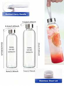 1pc Transparent Glass Water Bottle With Rope Handle And Stainless Steel Leak-Proof Lid, Reusable Glass Juicer Bottle For Juicing, Fridge, 100% Leakproof, - Multicolor - View 4