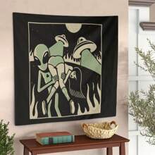 1 pezzo Tappezzeria da parete in poliestere a tema alieno, design UFO, per decorazione della casa nel soggiorno o camera da letto, colori nero e verde, tema cosmico unico e elegante, tessuto leggero, tappezzeria da appendere alla parete