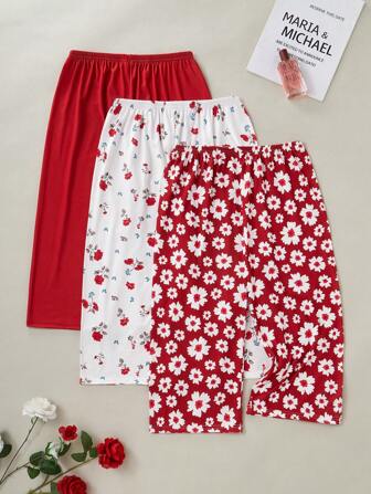 3pcs/Set Solid Color, Daisy, Rose Floral Print Women Wide-Leg Lounge Pants Set, Soft & Comfortable, Suitable For All Seasons