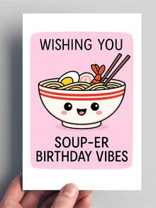 1PC Cute Soup Birthday Card With Envelope – Punny Ramen Bowl Greeting Card For Foodie, Friends & Family – Funny Happy Birthday Party Invite & Kitchen Lover Gift - Multicolor - View 8