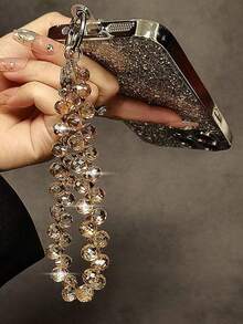 Pulseira Estilosa com Pingente de Cordão Compatível com Acessórios de , Bolsa, Mulheres e Meninas, com Glitter, Brilho, Strass e Contas - pulseira de cristal - Visão 5