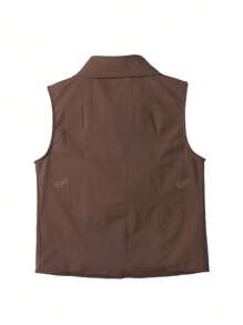 Solid Color Pattern Front Pocket Sleeveless Shirt