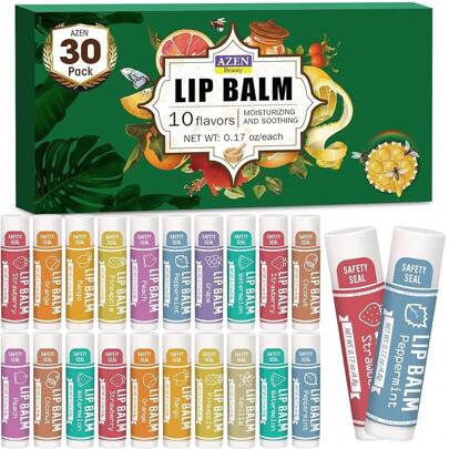 30 Pack Lip Balm, Natural Lip Balm Bulk, Lip Care Product, Moisturizing Lip Balms For Dry Cracked Lips - 10 Flavors