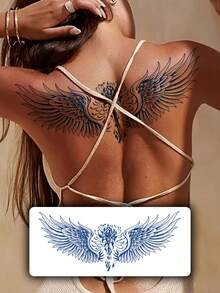 1pc Fashionable Cool Temporary Tattoo Sticker, Semi-Permanent Plant-Based Tattoo, Blue Fake Tattoo One-Time Use, Couple Tattoo, Floral, Chain, Wing Designs, Waterproof Non-Reflective Easy To Use, Highly Realistic, Suitable For Women Or Men On Chest, Waist, Abdomen, Leg, Arm, Lasts 7-14 Days, Music Festival Party Supplies