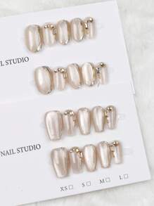 10pcs Almond Shaped Gold And Silver Handmade Press-On Nails, Suitable For Daily And Festival Wear, Reusable, Suitable For Women And Girls,Cute Press On Nails