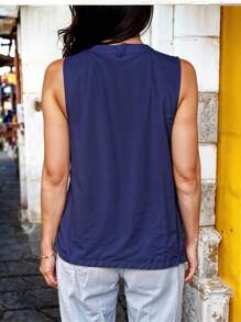 Camiseta Unicolor de Cuello Redondo Casual para Mujer Primavera/Verano