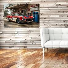 Vintage metalen blikken bord met auto en tankstation - Klassieke rood-witte autokunst uit de jaren 50, 20x30cm - Retro wanddecoratie voor thuis, in de winkel en buiten met voorgeboorde gaten - Ideaal voor nostalgie en vakantiedecoratie, buitenplaquette | Vintage tankstation | Rustieke textuur, autodecoratie