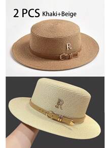Boho 1pc Women's Fashionable And Cute Straw Hat With Leather Buckle Suitable For Beach Vacation, Daily Use, And Sun Protection Cowboy Hat Valentine's Day