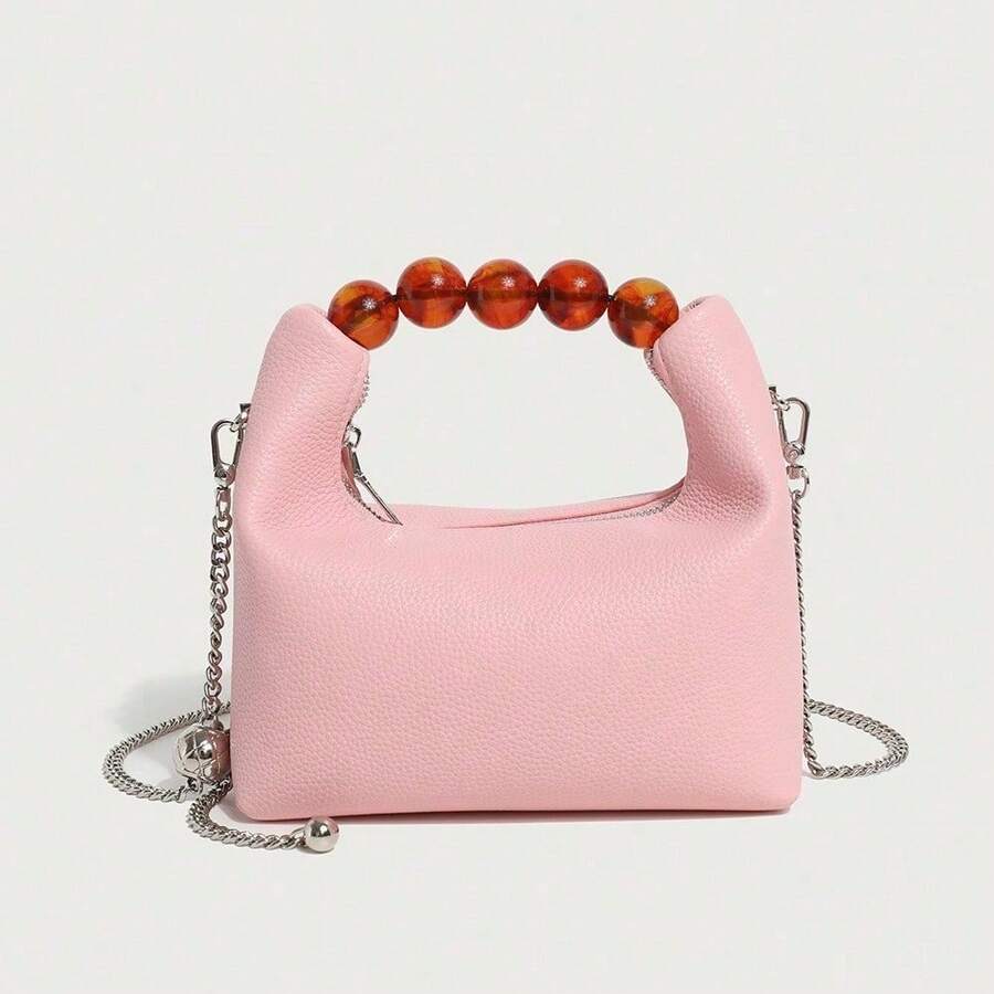 Niche Dumpling Bags With Versatile Chain Beaded Soft Leather Handbags For Spring Crossbody Bags Exquisite And Fashionable Bags - Pink - View 1