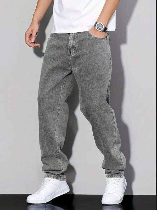 Teens Boys' Solid Patch Pocket Simple Casual Denim Jeans