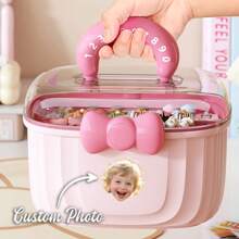 1pc Customized Handheld Storage Box, Large Capacity With Lid, Compartmentalized Accessory Box, Transparent Dual-Layer Cute Storage Box, Jewelry Storage Box, Makeup Storage Box