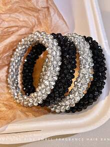 2pcs/1pc Minimalist Rhinestone Hair Ties, Elastic Hair Ties For Women, Hair Accessories Ponytail Holders Hair Elastics Hair Rubber Bands Scrunchies Hair Rope, Hair Bobbles Hairbands Head Accessories - Multicolor - View 2