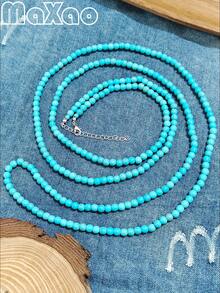 60 Inch!! Women's Retro European & American Bohemian Style Beaded Necklace, Casually Twisted, Full Turquoise Beads Won't Fade, Suitable For Daily Wear