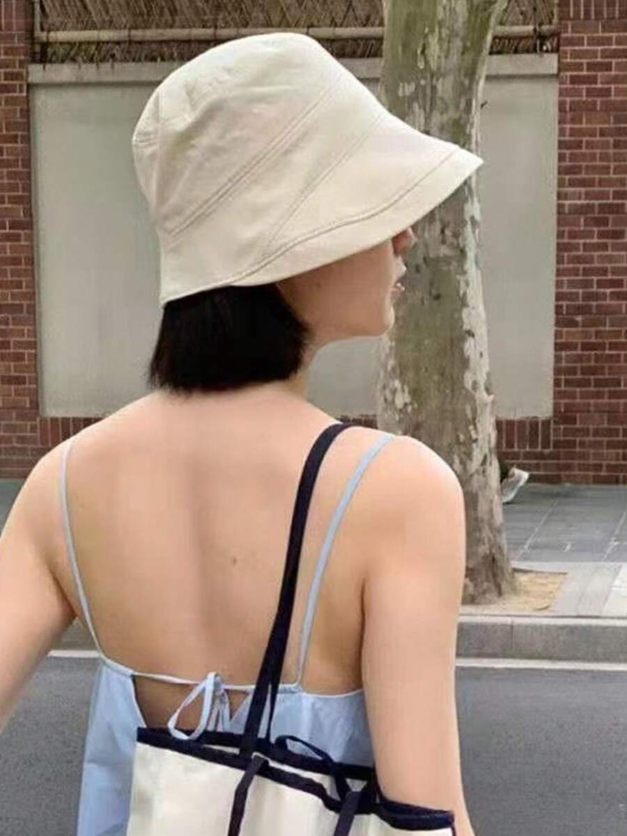 Sombrero de cubo de ala ancha transpirable y casual, sombrero de cubo retro versátil, protección solar para el verano, sombrero casual de unicolor sin protección UV, primavera/verano