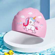 1pc Cartoon Design Silicone Swim Cap With Ear Protection, Waterproof Swimming Hat For Beach, Pool, Outdoor Water Sports, Beach Essentials, Beach Accessories, Pool Float - Multicolor - View 3