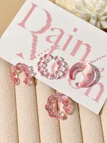 5 件/套无穿孔亚克力彩色多巴胺简约个性化甜美耳夹耳环套装包括新月、心形、星形、扭珠、C 形耳环珠宝礼物，适合女性