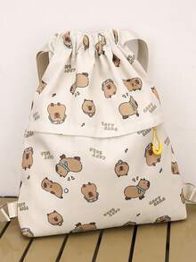1pc Lightweight And Large Capacity Full Print Capybara Pattern Printed Bundle Backpack Drawstring Bag Travel School Bag, Fashionable And Popular, Suitable For School, Spring Outings, Picnics, Exquisite Appearance, Excellent Texture, Drawstring Closure, Suitable For Boy And Girl, It Is The Best Choice To Give As A Gift To Friends And Family. - Capybara Drawstring Bag - View 3