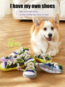 1-Pack Sneaker-Shaped Dog Chew Toys With Rope Knots & Squeaky Ball – Durable Oxford Fabric Chewers For Aggressive Chewers, Interactive Squeakers Noise For Puppies/Adult Dogs, Indoor Outdoor Play