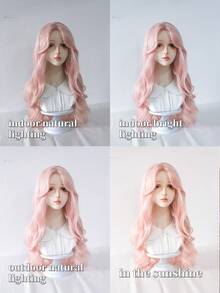 30英寸浅粉色中分波浪假发 - 4x2浅棕色蕾丝前片半手工编织耐热合成纤维假发 - 超长淡粉色美人鱼卷发，玫瑰网帽，适合所有肤色 - 粉色 - 查看 10