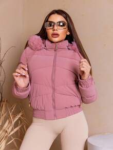 Women's Short Puffer Jacket 2025 - 乾枯玫瑰色 - 查看 4