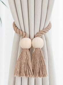 4pcs Magnetic Window Curtain Tiebacks Simple Wooden Tassel Curtain Buckle Curtain Holdback Suitable For Bedroom Living Room Kitchen Home Decoration