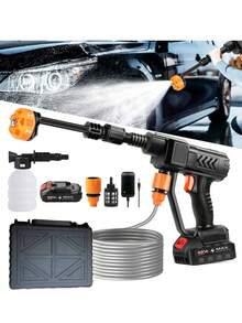 便携式高压清洗机，无线高压清洗机，电池供电水枪，适用于汽车、家庭、花园，5合1喷嘴手持式清洁器，带16英尺软管（68V、48V、24V） - 彩色 - 查看 3