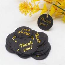100tag20M Rope Creative Thank You, Handmade Gold Stamping Hanging Tag Circular 3cm Card Party Gift Baking Thank You Package
