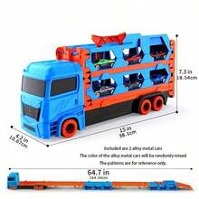 Bộ đồ chơi xe bánh xích đôi 61 inch kèm điều khiển từ xa, bao gồm 2 xe ô tô kim loại và một xe tải chở hàng có thể gập lại, thích hợp làm quà tặng cho bé trai và bé gái từ 2-6 tuổi. - Nhiều màu - Xem 14