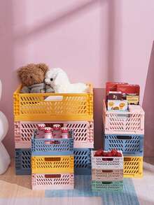 1pc Mini Foldable Storage Basket, Desktop Organizer Box, Portable Multi-Function Solid Color Storage Bin For Home/Dorm