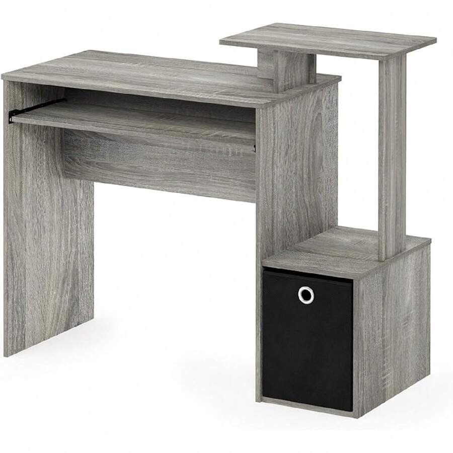 Econ Multipurpose Home Office Computer Writing Desk, White/Black - French Oak/Black - View 1