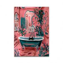 1 pièce Impression sur canevas de chat de salle de bain optionnel avec cadre lisant sur les toilettes. Affiche d'art mural drôle de décoration animale. Décoration de maison, cadeau. Avec ou sans cadre réutilisable.