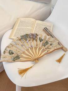 1 Stück handgehaltener Faltfächer, Fächer, Retro Blumenfächer, bemalte Fächer, goldene Fächer, Satin Fächer, faltbarer Fächer, Hochzeit Handfächer, Party Handfächer, dekorative Fächer, hölzerner Faltfächer, Heimdekoration Ornamente & Accessoires/dekorative Fächer, chinesischer Stil als Kirchenhochzeitsgeschenk