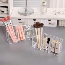 1pc Acrylic Storage Tray With 3 Compartments, Transparent Plastic Cutlery/Stationery Holder, For Organizing Cutlery, Makeup Brushes And Stationery, Suitable For Party, Office, Kitchen, Study Counter