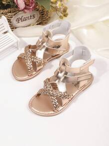 Sandalias planas nuevas para niños 2025, de moda y versátiles, con doble correa de , sandalias para niñas con diseño de cruce