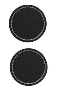 2pcs Crystal Studded Car Cup Holder Coasters, Round Silicone Anti-Slip Heat Insulation Mat, Car Accessories With Rhinestone Decor