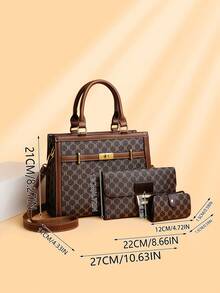 3件套：1个大容量花卉印花手提袋+2条随机图案围巾 - 棕色 - 查看 9