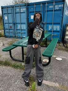 VHUTHK (220 Cotton T-Shirt) '6 PEOPLE I TRUST' Letter And Banknote Pattern Print, Men's Casual Soft 100% Cotton Full Neck Round Neck Short Sleeved T-Shirt With Portrait And Letter Print - màu đen - Xem 2