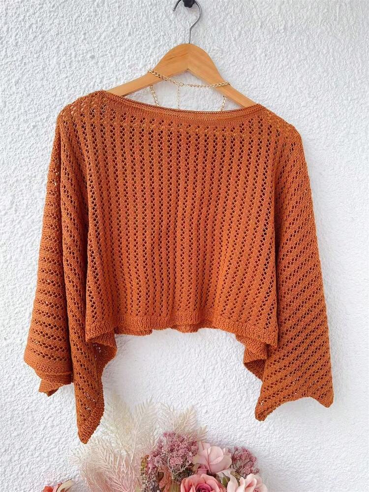 Poncho Knit Crochet Stitch Holes Cape Overlay Autumn And Winter 2025 Women's Fashion - Rỉ Nâu - Xem 2