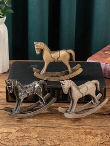 1 件复古风格木制摇马装饰，家居入口装饰工艺品