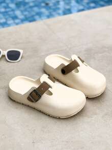 Women's Adjustable Comfortable Non-Slip Soft Bottom Contrast Color Beach, Bathroom, Street, Travel, Daily Casual Hollow Hole Sandals, Slippers, Flat Sandals - Beige - View 7