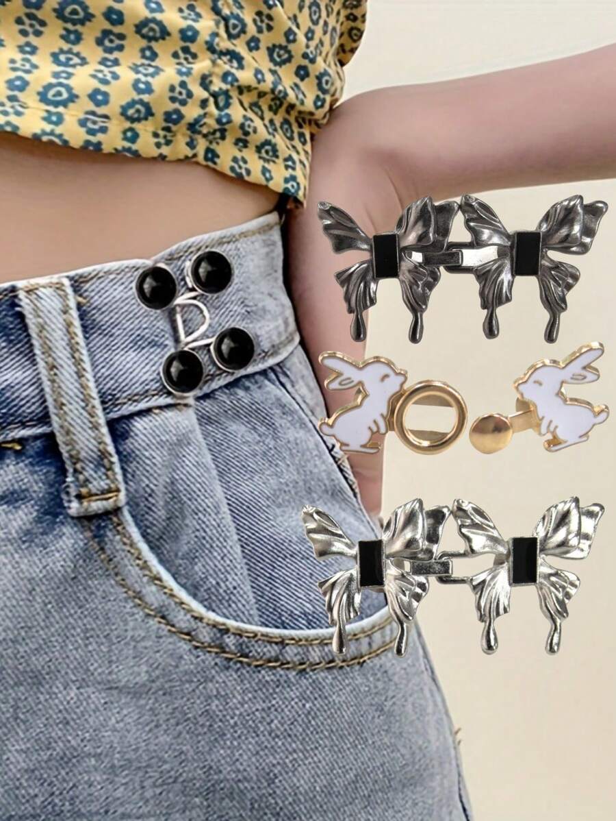 1/5Pcs Pants Waistband Cincher Clips, Fashion Versatile Decorative,Waist Buckle Waist Closing Artifact Invisible Adjustable Snap Button Removable Detachable Clothing Pants Sewing Tool Buckle For Jeans Skirts Trousers - DIY Fashion Tool(Sew-Free Tailoring Solution)