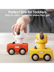 适合1-3岁幼儿的按压式汽车玩具，婴儿动物赛车，婴儿玩具车套装，适合18-36个月的婴儿推拉式惯性汽车玩具，适合1-3岁男孩的生日礼物，婴儿玩具车