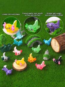 2/24/48 piezas Encantos de resina de mini ajolote, adornos de mini ajolote, figuras de animales diminutos para decoración de cumpleaños, fiesta, acuario, manualidades DIY y casa de muñecas