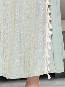 2026 New Style Ramadan Traditional Elegant Green Robe, V-Neck, Tasseled, Embroidered With Golden Sequins, Graceful Arabic Women Clothing JALABIA - Mint Green - View 3