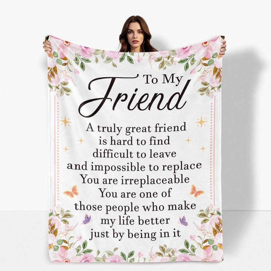 A Blanket For The Best Friend,Super Soft Flannel Printed  Blanket,As Birthday Gifts, Family, Wedding, Souvenir Blankets, Polyester Blankets Suitable For All Seasons, Washable, Machine Washable, Lightweight, Breathable, Comfortable, Warm, Unique, 280gsm For Him, Her Personalized Ideal Gifts For Her,Perfect Nap, Camping, Travel, Home, Daily Life, Office Decoration, Birthday, Anniversary, Valentine's Day, Thanksgiving, Christmas, Halloween, Wedding, New Year Gifts ,Sofa,Bed,Car,Bedroom,Living Room,Office,  Outdoor Camping, Beach,Wall Decoration - 彩色 - 查看 1