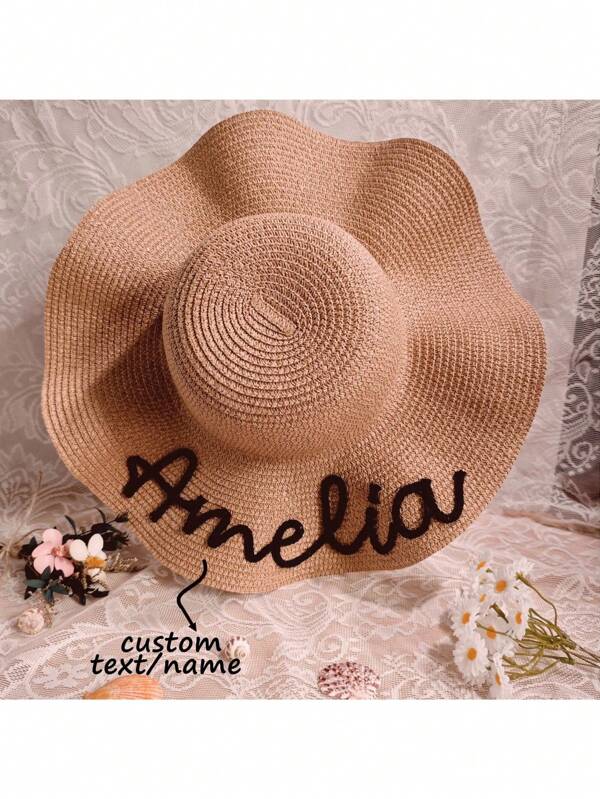 Individuelle Urlaubshüte, personalisierte Strohhüte für den Strand mit Namensbestickung, Junggesellinnenabschied Hüte, Geschenke für Junggesellinnenabschiede, personalisierte Sonnenhüte mit breiter Krempe - Brautjungfer Junggesellinnenabschied Geschenke, Strohhut, farbig, süß, niedlich, witzig, Kawaii, für Lehrer, für Jungen und Mädchen, für Teenager, Abiturienten, Studenten, Erstis, Zweitsemester, Unterstufenschüler, individualisierte Hüte, Vintage Outfit