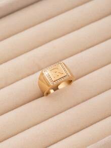 1pc Luxury Style 26 Letter Block Single-Sided Exquisite Cubic Zirconia Embellished Open Ring, Delicate Jewelry Accessory Suitable For Teenagers Daily Wear, 26 Initial Letter Ring Is An Ideal Gift For Friends - Gold - View 16