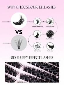 MEM 540/580pcs Eyelash Clusters, 30D+40D+50D+60D+80D+100D, DIY Eyelash Extension Faux Mink Lashes - Premium D-Curl Fluffy Natural Lash Clusters, Suitable For DIY Eyelash Extension - Reusable, Lightweight And Easy To Apply - D - 查看 4
