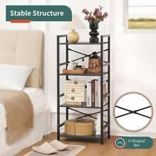 4 Tier Bookshelf - Small Book Shelf Industrial Bookcase, Narrow Book Book Storage Organizer CD/Movie/Book, Bookshelves Bedroom Office Living Room-Cll - Grey - View 5