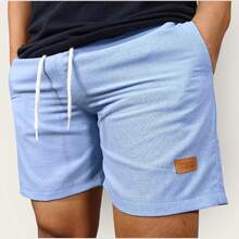 Kit 3 Premium Linen Shorts Bermuda Mauricinho Men's Casual Basic Comfortable Leather Label Detail - Celeste - Ver 3